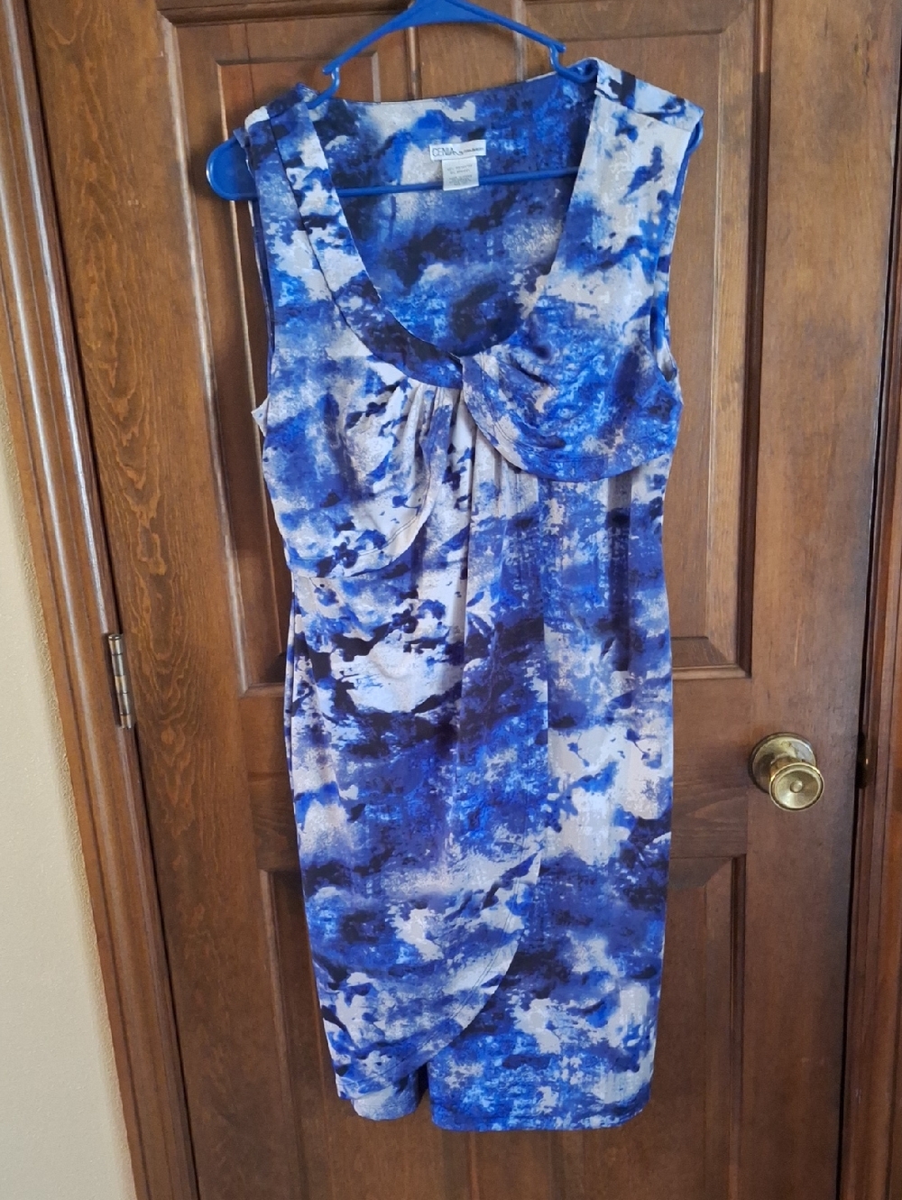 Cenia Blue and White Abstract Midi Dress